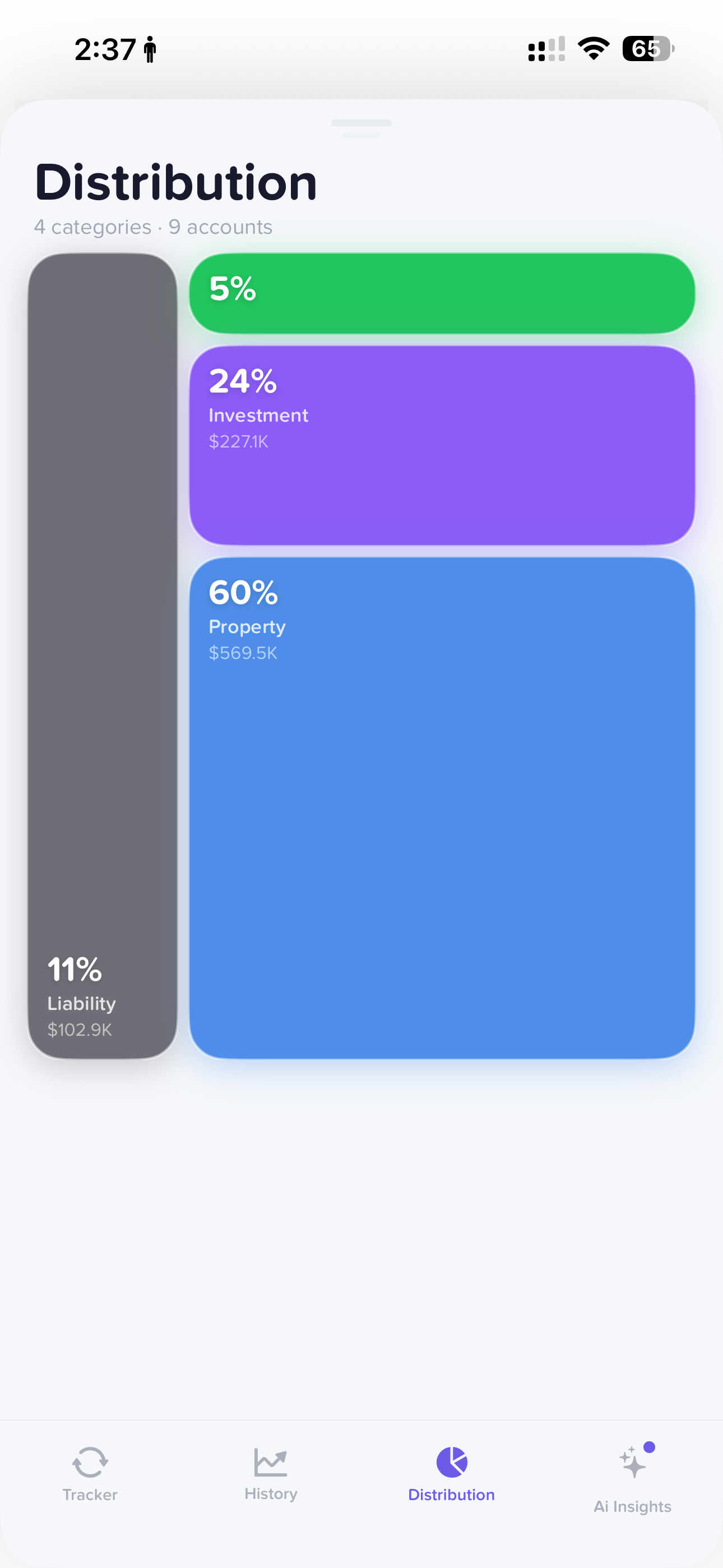 Netvo Distribution view - asset breakdown